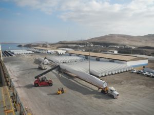 Windmill blades staged at port of destination